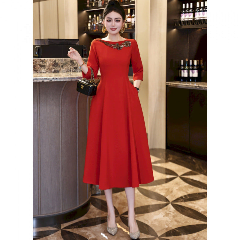 Red Embroidered Ball Gown Long Prom Dress