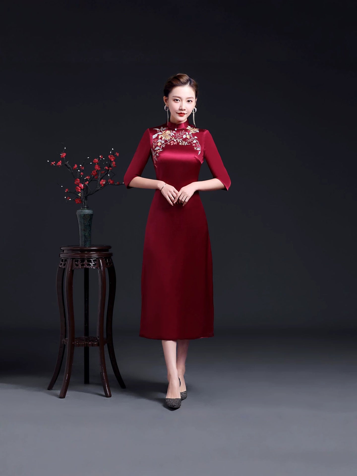 Burgundy Satin Plus Size Formal Dress