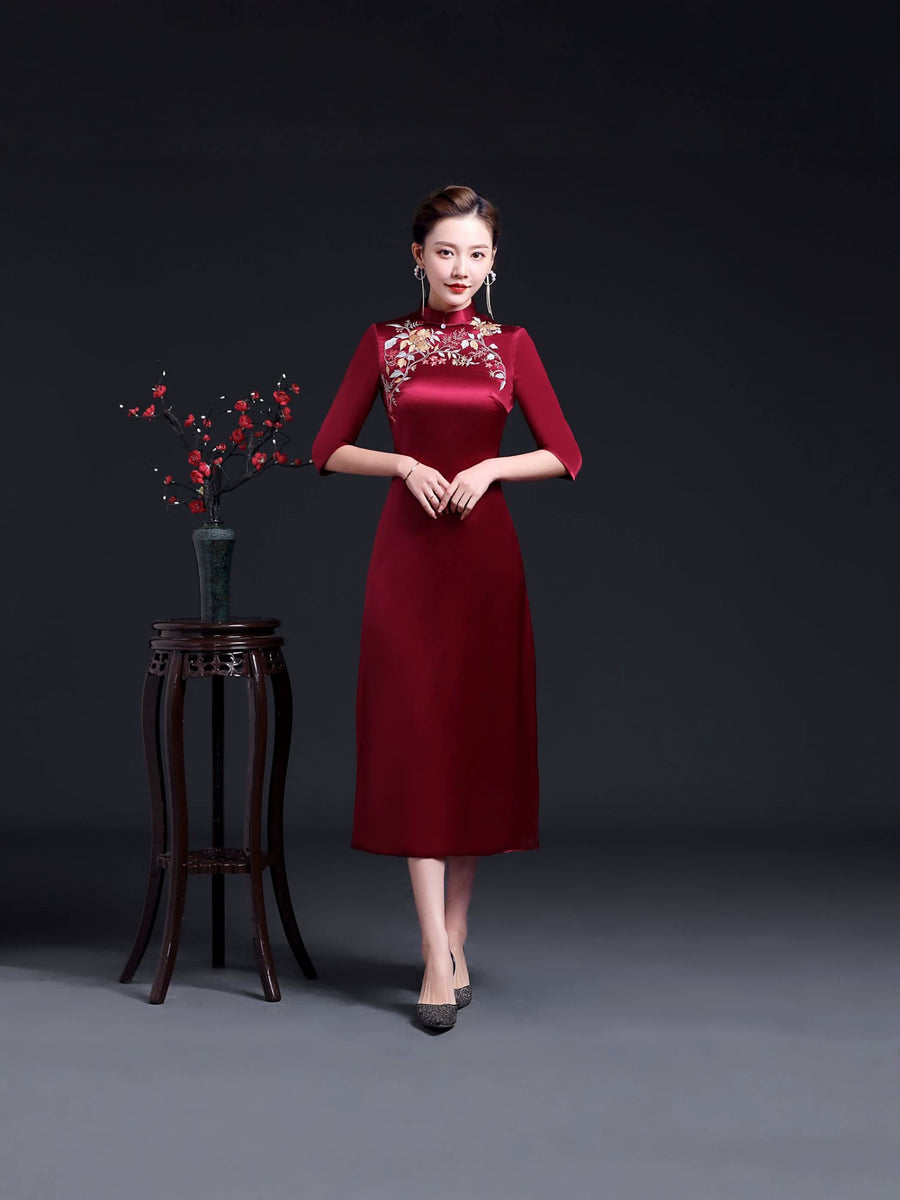 Burgundy Satin Plus Size Formal Dress