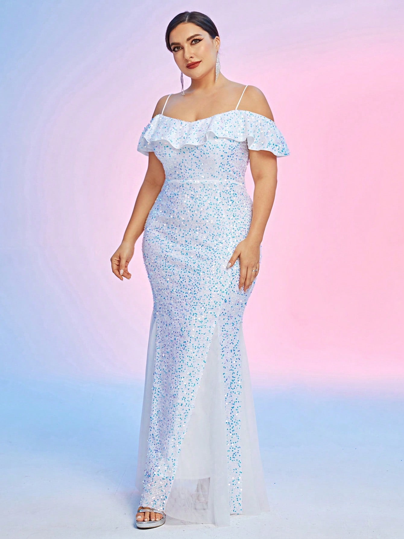 White Tulle Off-Shoulder Plus Size Formal Dress