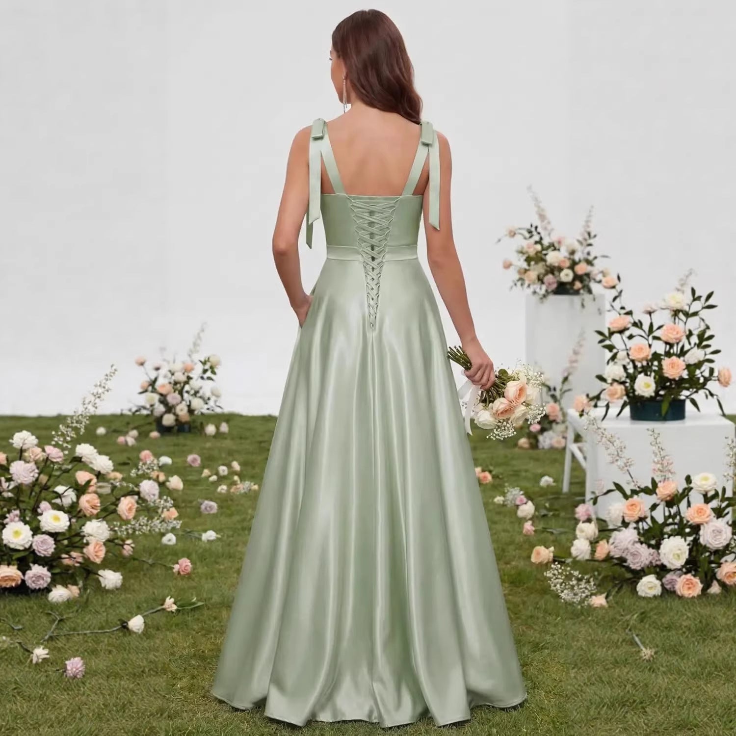Satin Spaghetti Strap Bridesmaid Dress