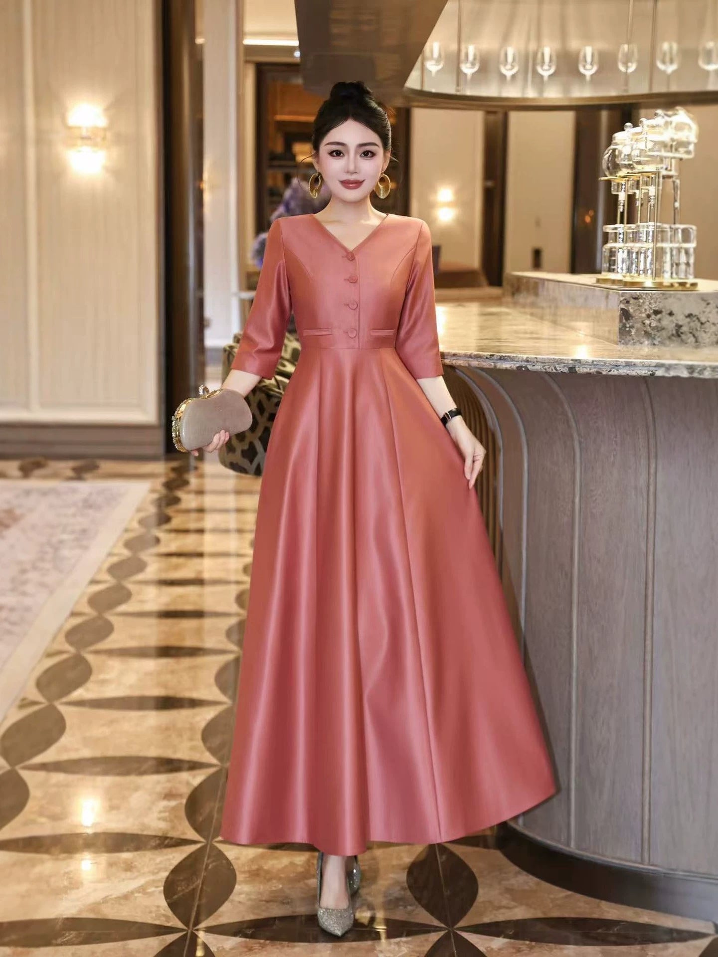 Blue V-Neck Ball Gown Long Prom Dress