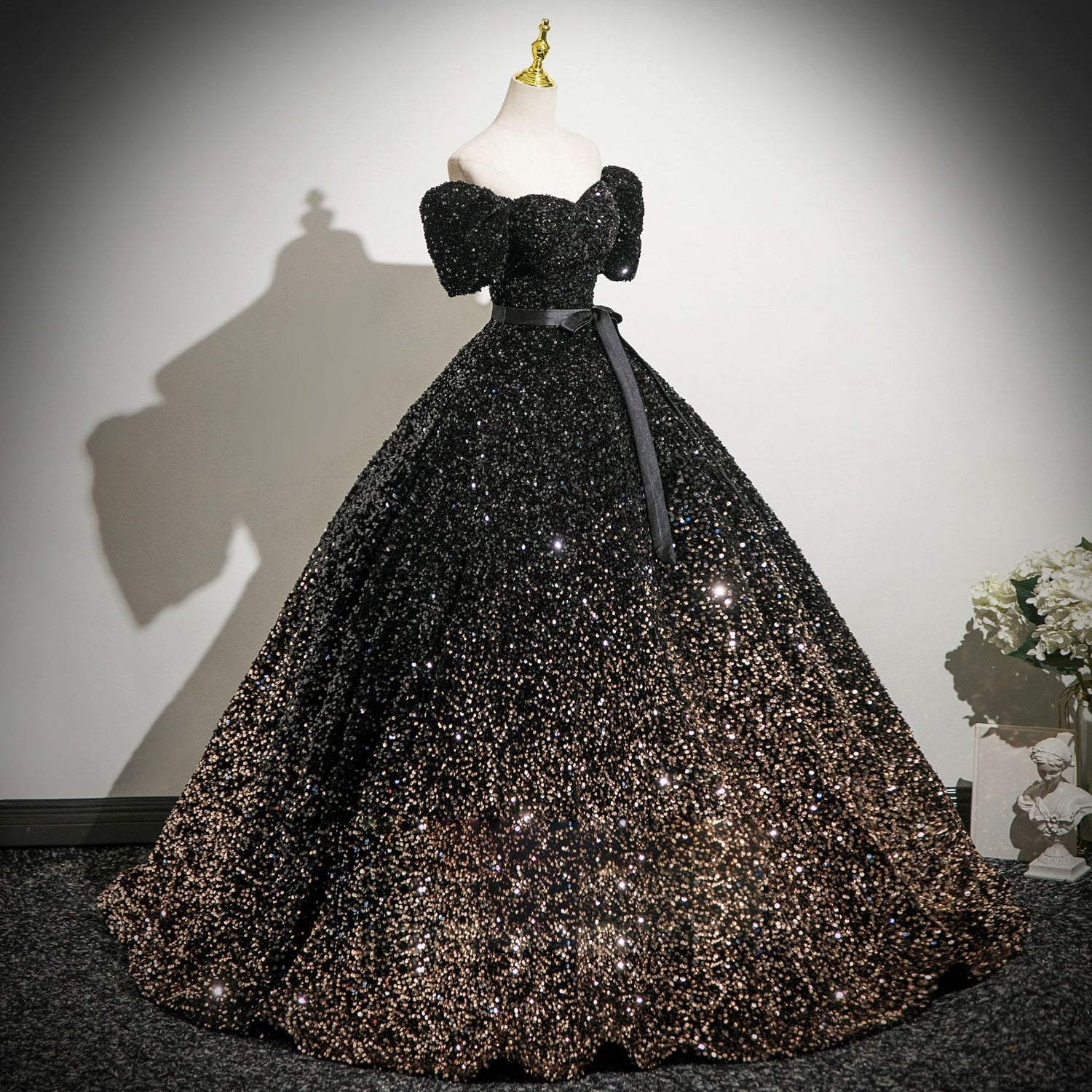 Black One-Shoulder Sequin Plus Size Formal Dress