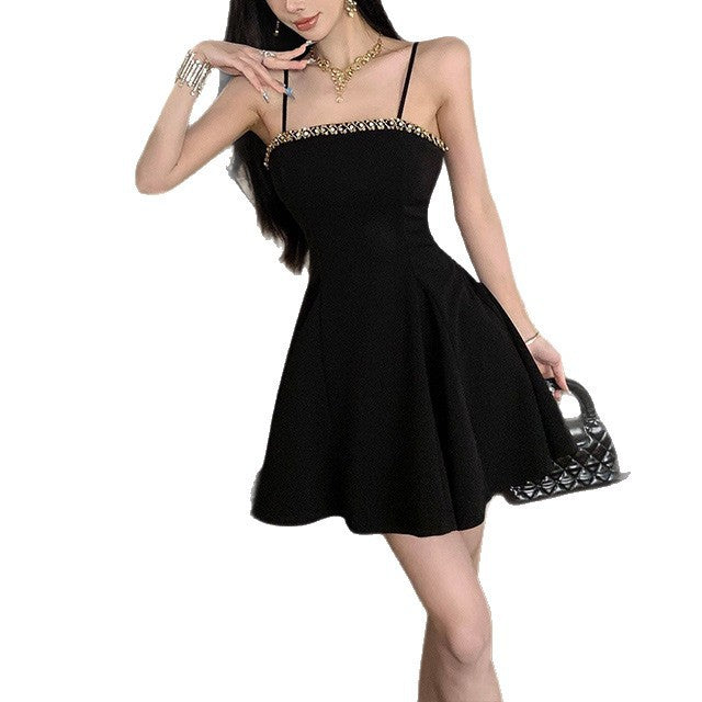 Black Spaghetti Strap A-Line Short Homecoming Dress