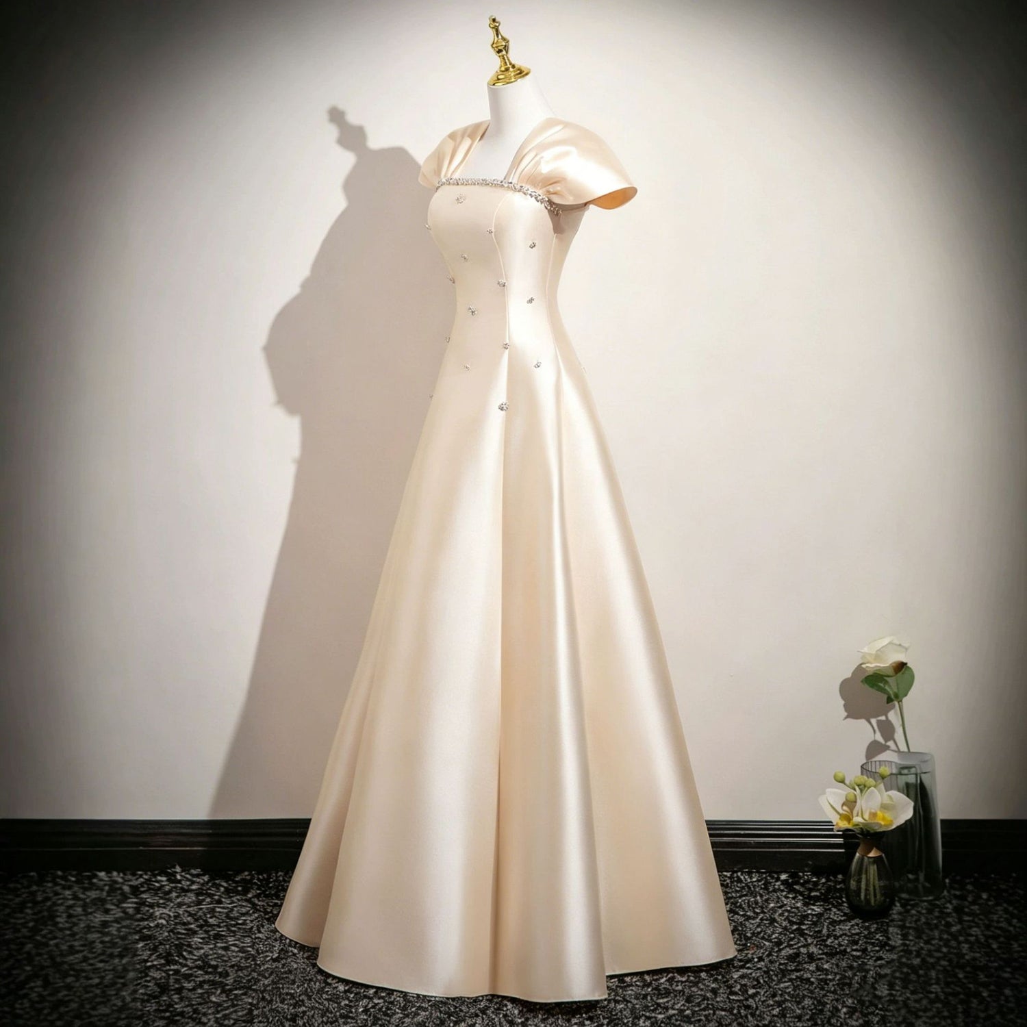Champagne Satin Plus Size Formal Dress
