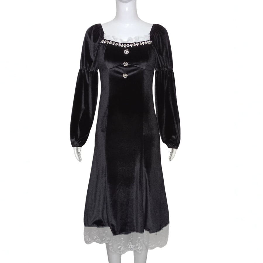 Black Velvet Long Sleeve Long Prom Dress