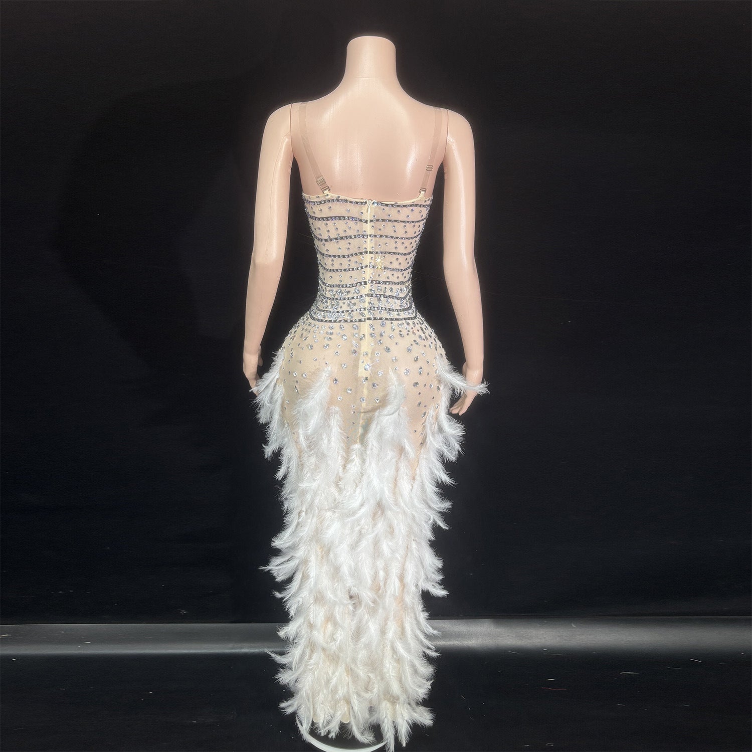 White Rhinestone Feather Wedding Guest Dress