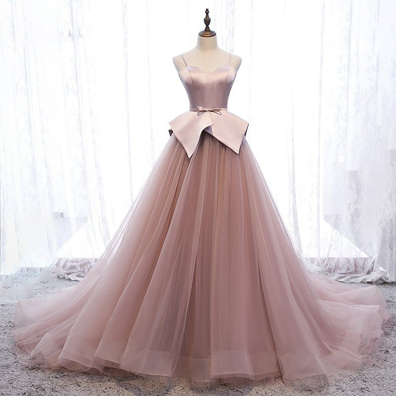 Pink Satin Spaghetti Strap Bridesmaid Dress