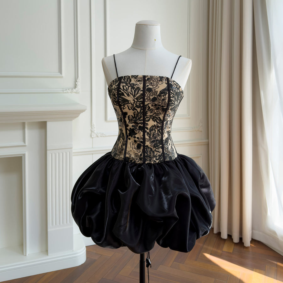 Black Lace Spaghetti Strap Short Homecoming Dress