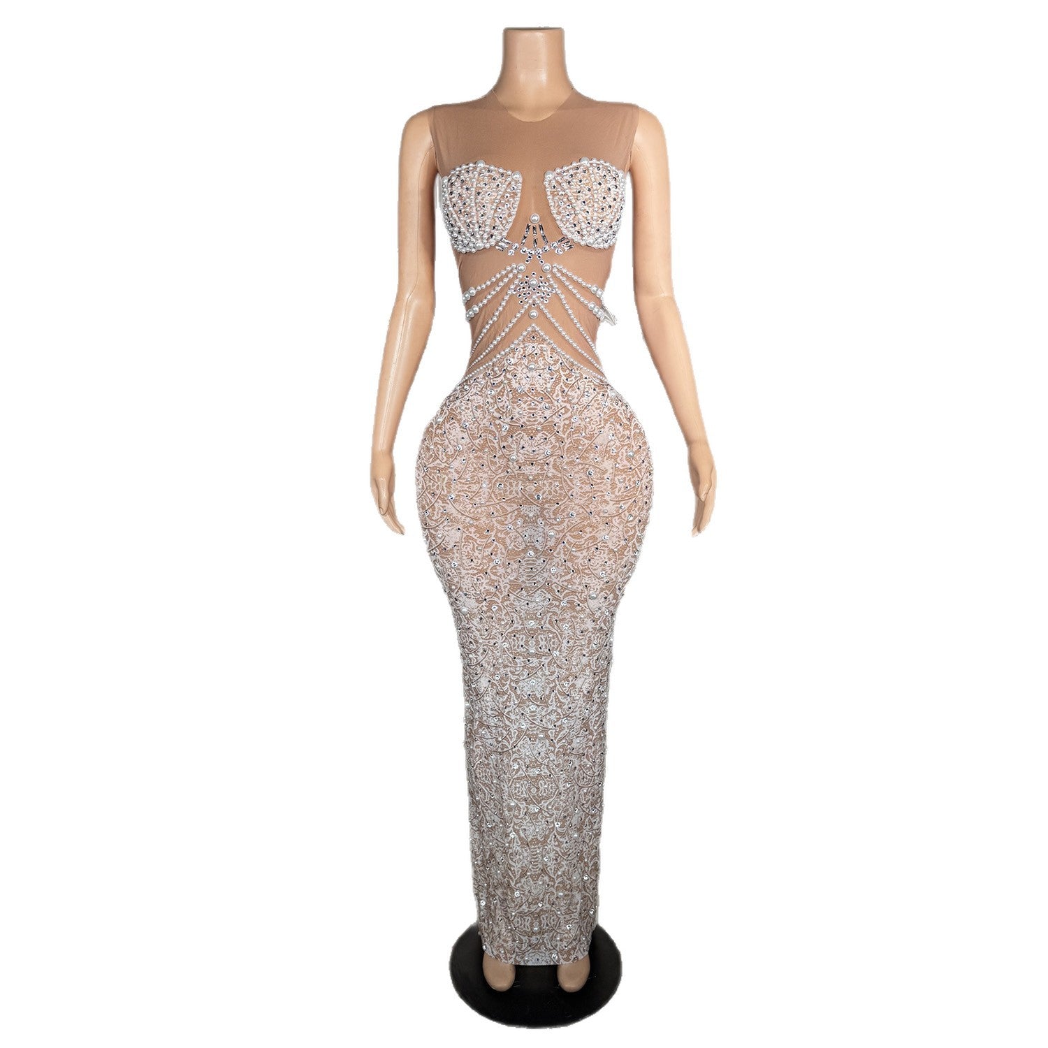 White Rhinestone Pearl Wedding Guest Dress