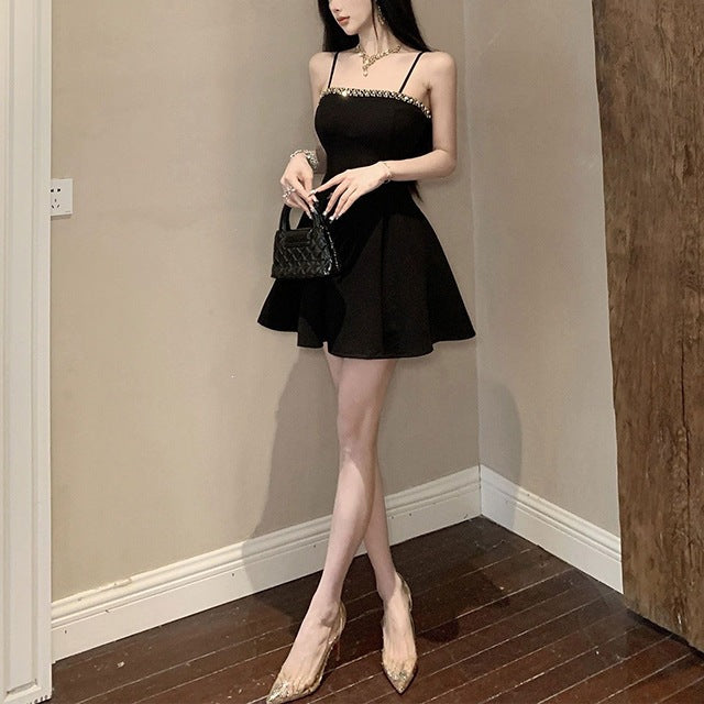 Black Spaghetti Strap A-Line Short Homecoming Dress