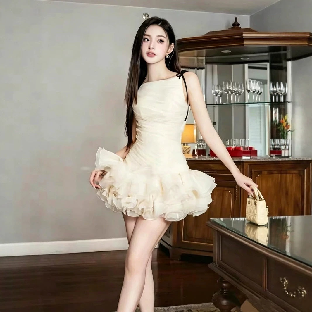 Apricot Sleeveless Puffy Short Homecoming Dress