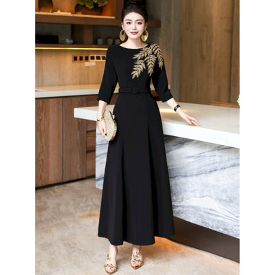 Black Embroidered Long Prom Dress