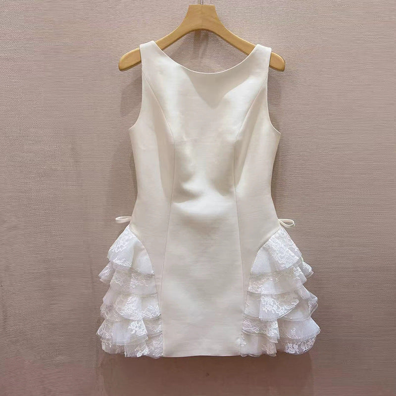 Ivory Lace Sleeveless Short Homecoming Dress