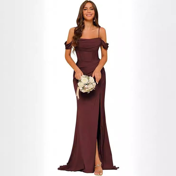 Black Satin Corset Bridesmaid Dress