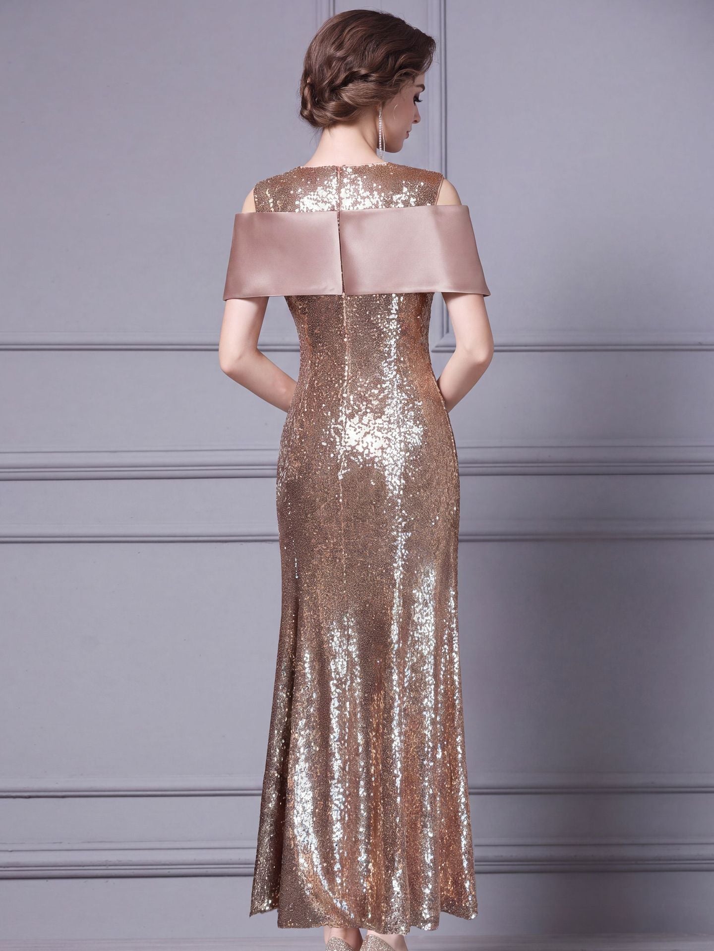 Burgundy Sequin Long Prom Dress
