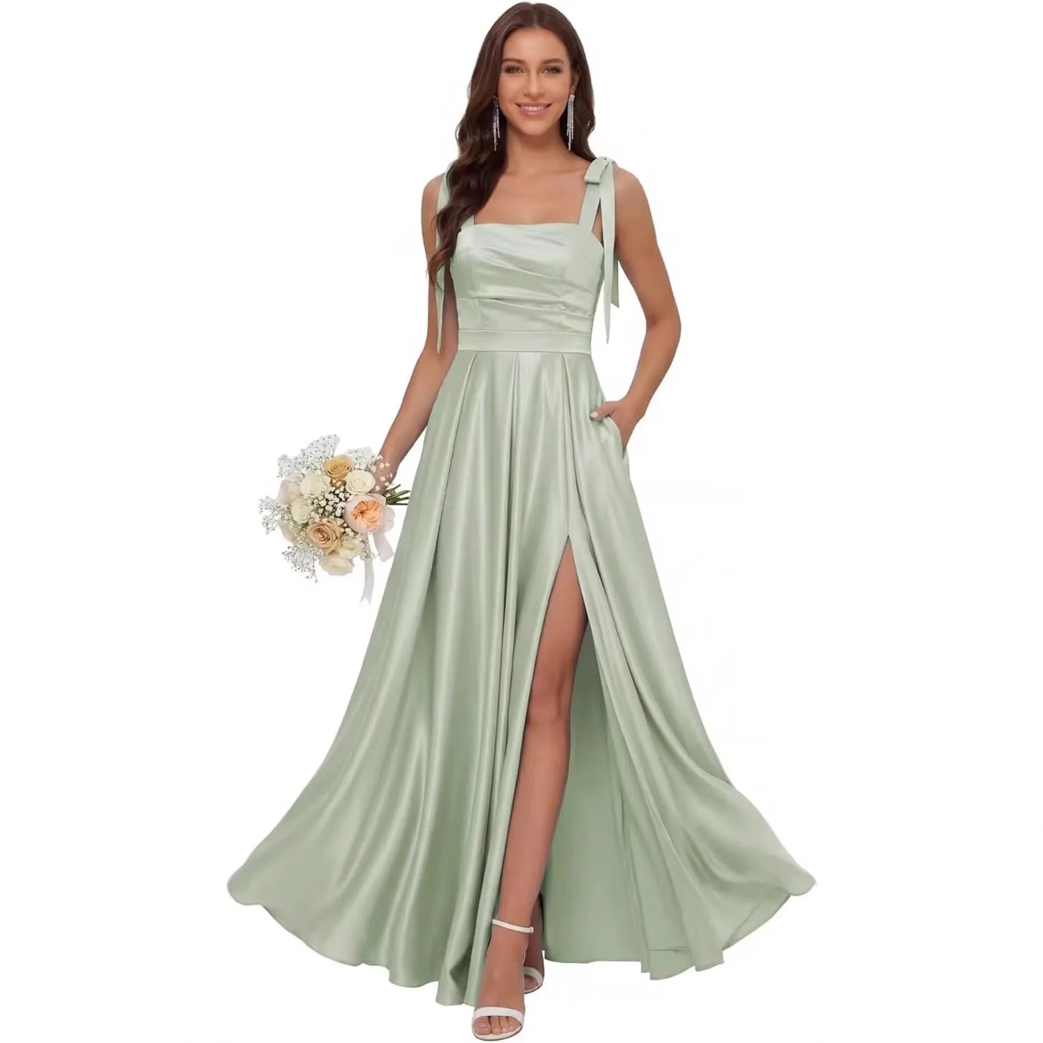 Satin Spaghetti Strap Bridesmaid Dress