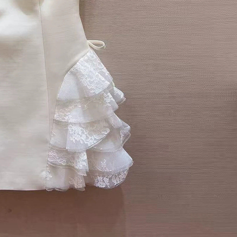 Ivory Lace Sleeveless Short Homecoming Dress