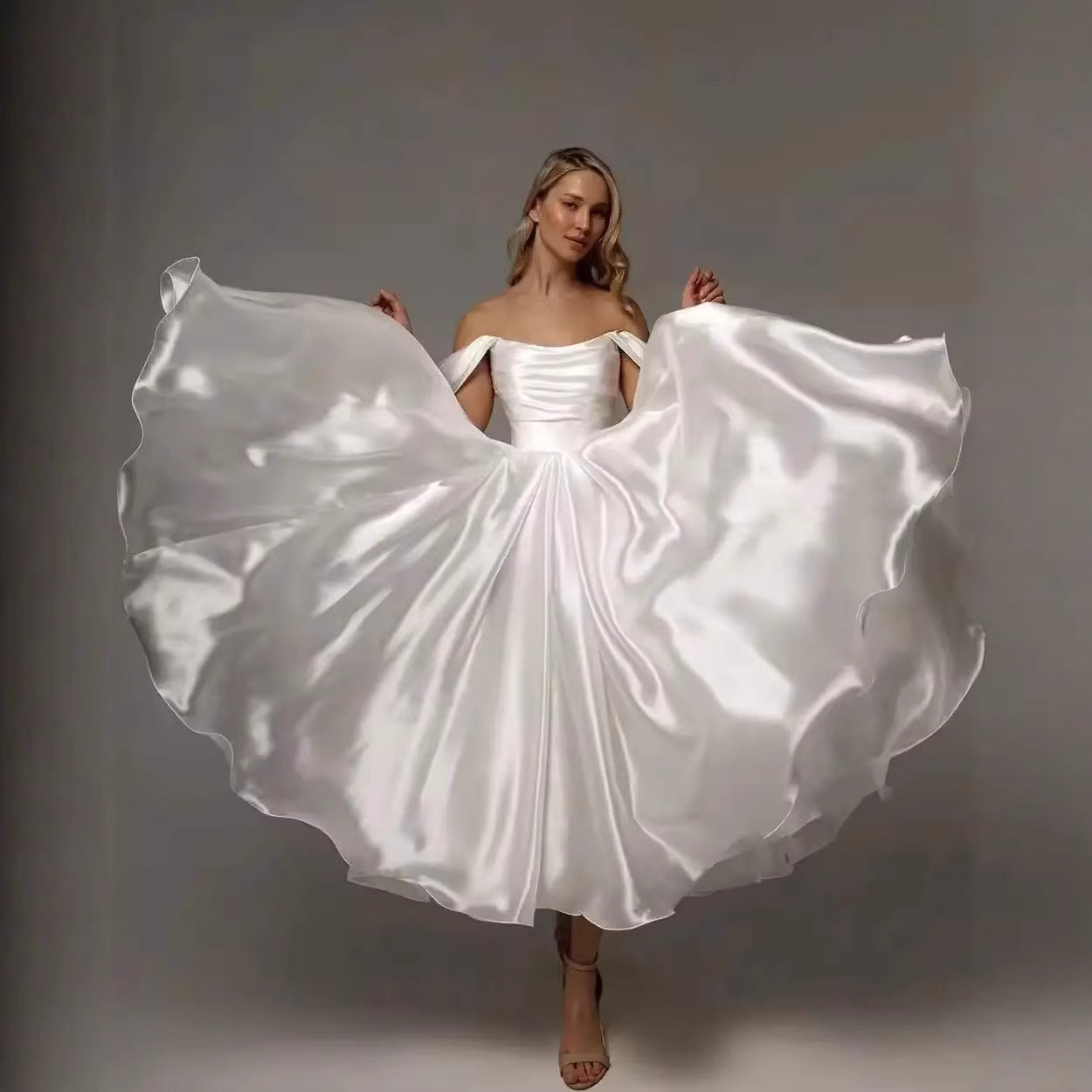 Maxi White Satin One-Shoulder Bridesmaid Dress