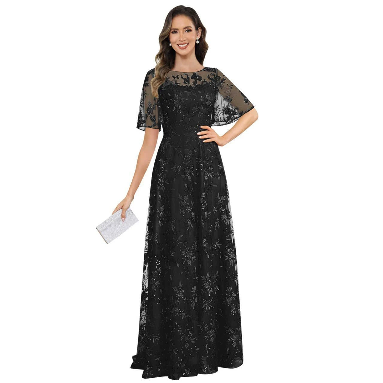 Tulle Lace Round Neck Plus Size Formal Dress