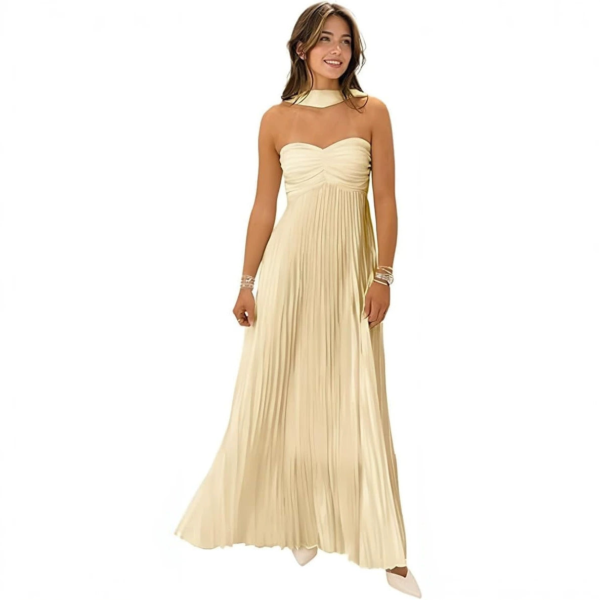 Champagne Satin Ruched Bridesmaid Dress