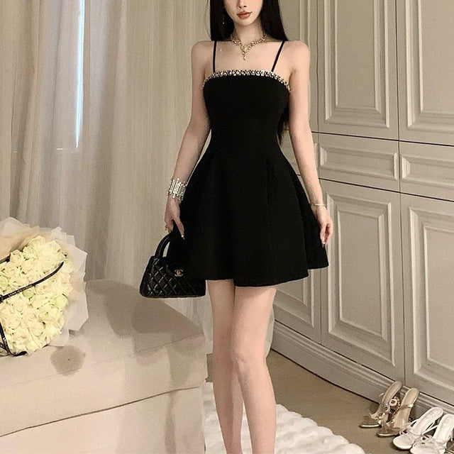 Black Spaghetti Strap A-Line Short Homecoming Dress