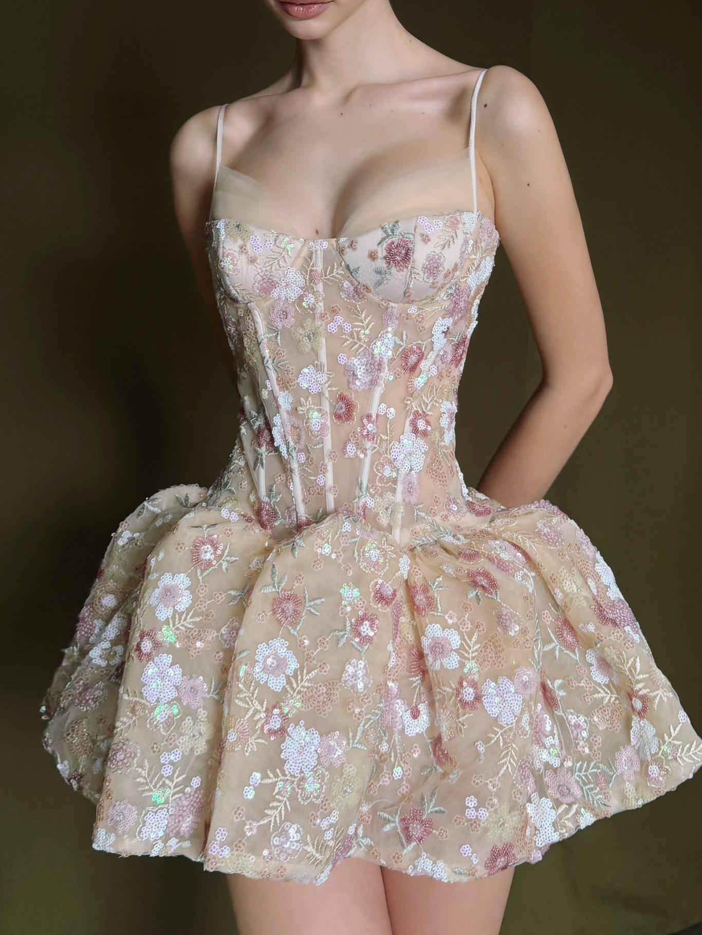 Spaghetti Strap Corset Short Homecoming Dress