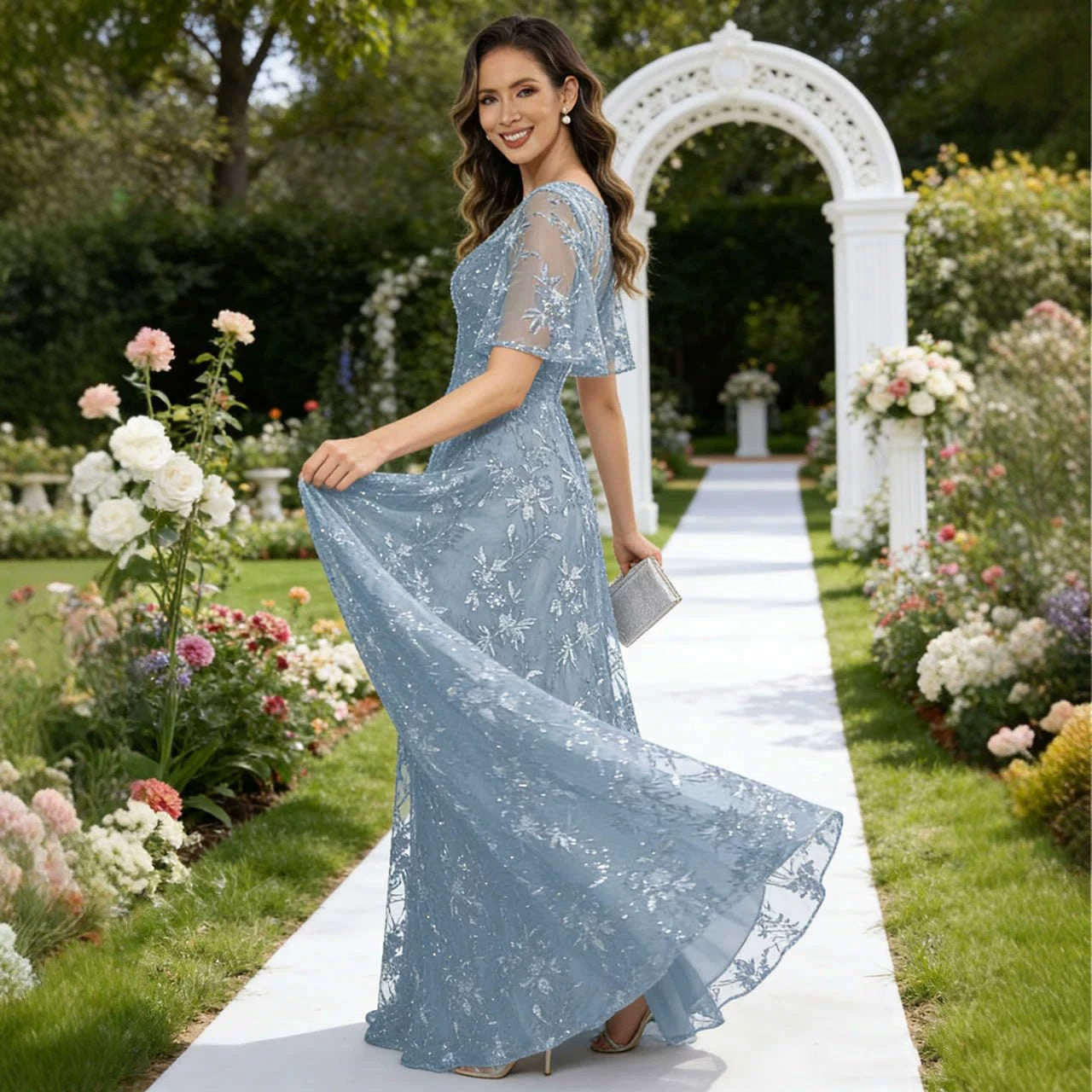Tulle Lace Round Neck Plus Size Formal Dress