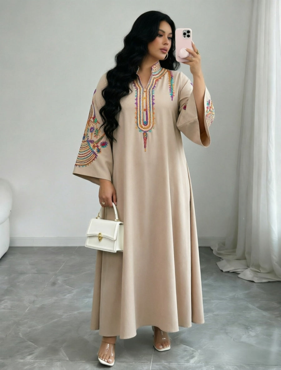 Khaki Embroidered Long Prom Dress
