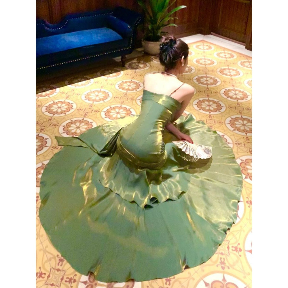 Green Spaghetti Strap Short Homecoming Dress
