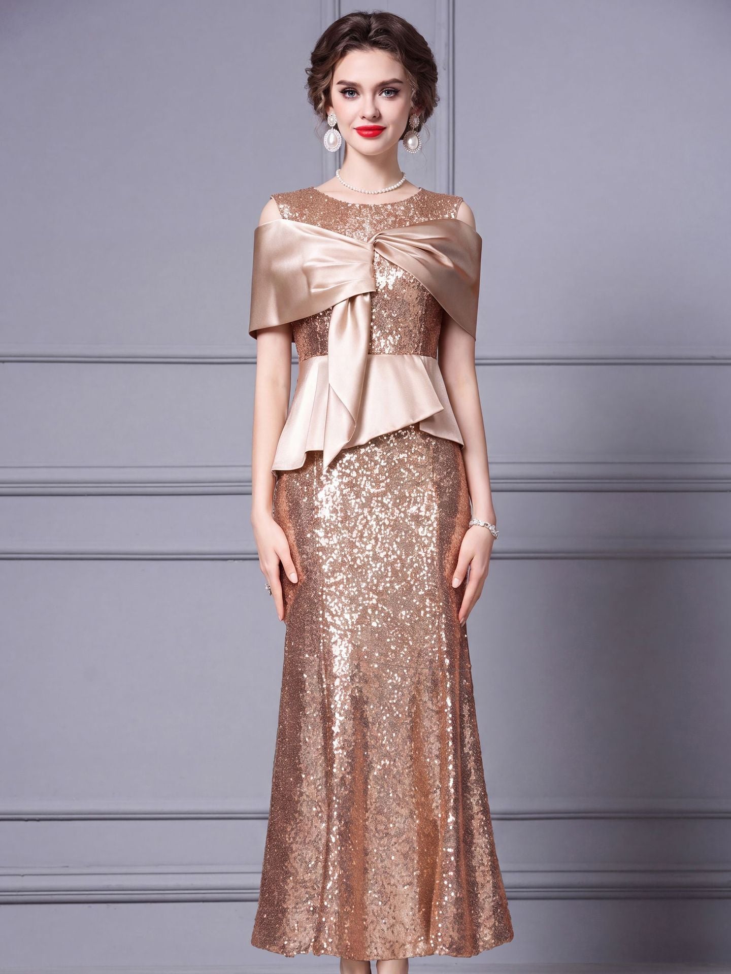 Burgundy Off-Shoulder Sequin Long Prom Dress