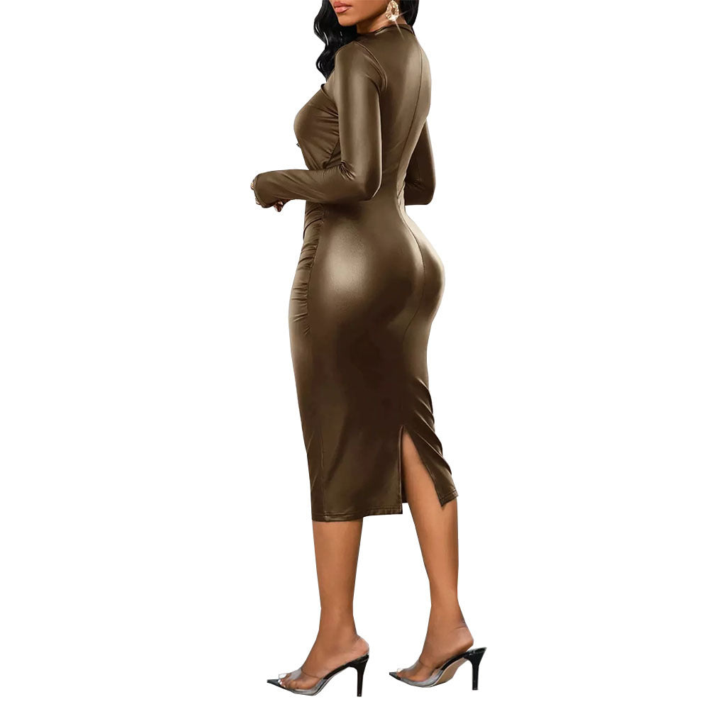 Stand Collar Long Sleeve Plus Size Formal Dress