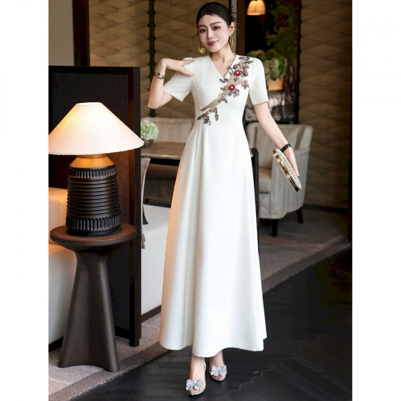 White Embroidered Wedding Guest Dress
