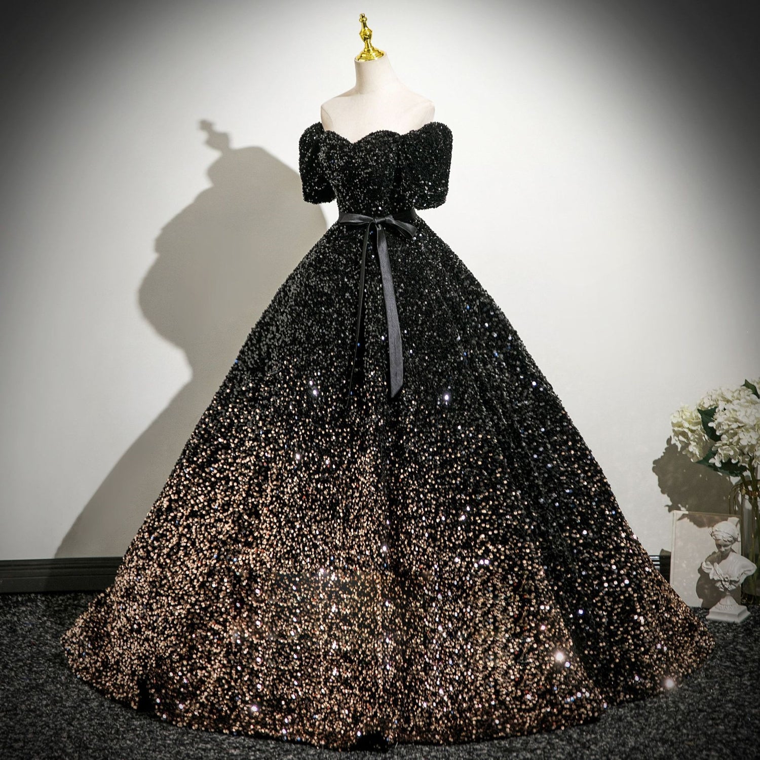 Black One-Shoulder Sequin Plus Size Formal Dress