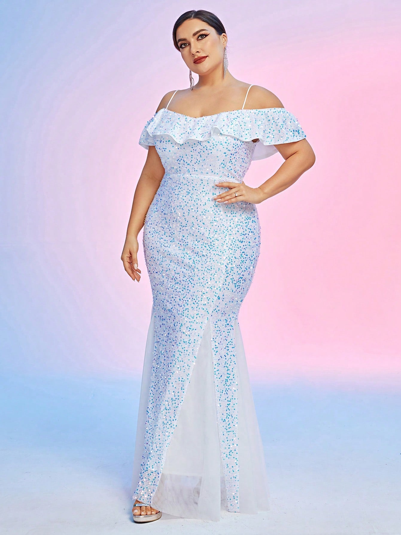 White Tulle Off-Shoulder Plus Size Formal Dress
