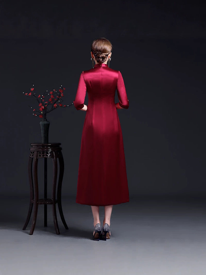 Burgundy Satin Plus Size Formal Dress