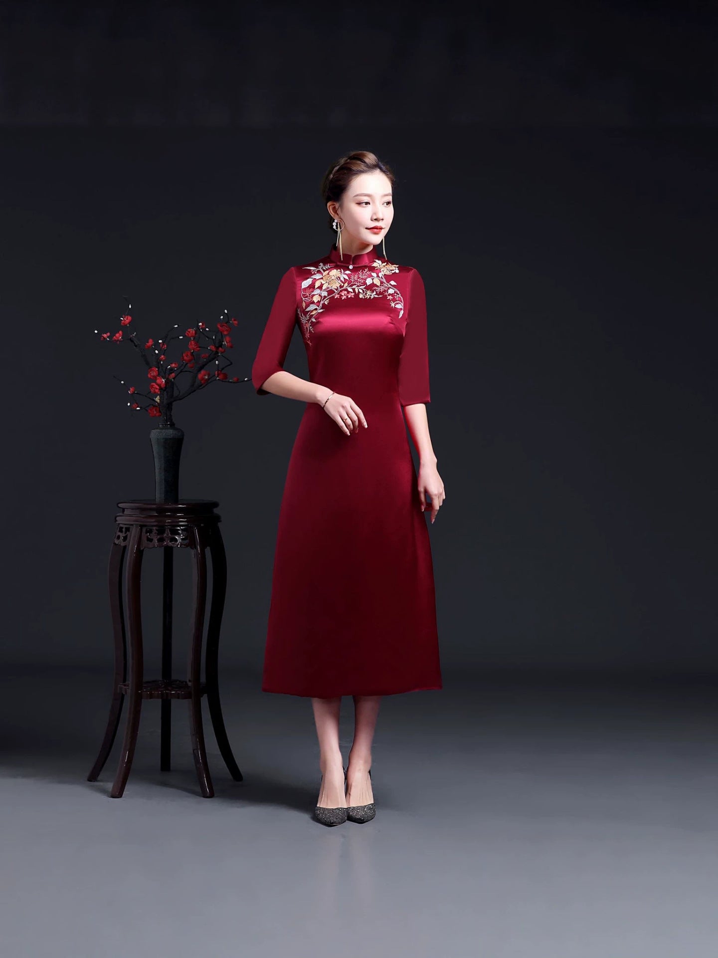 Burgundy Satin Plus Size Formal Dress