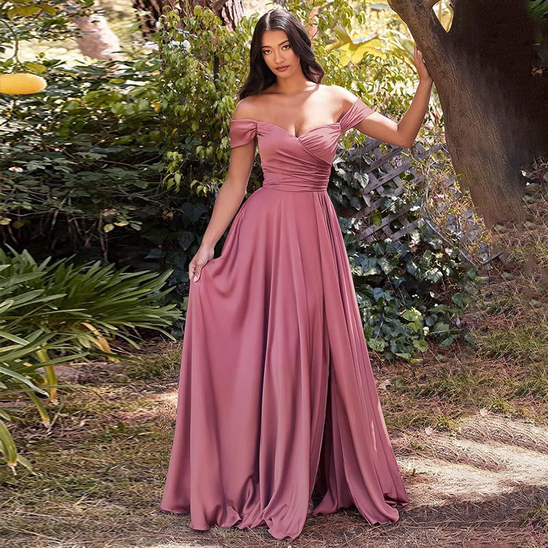 Maxi Satin Off-Shoulder Bridesmaid Dress