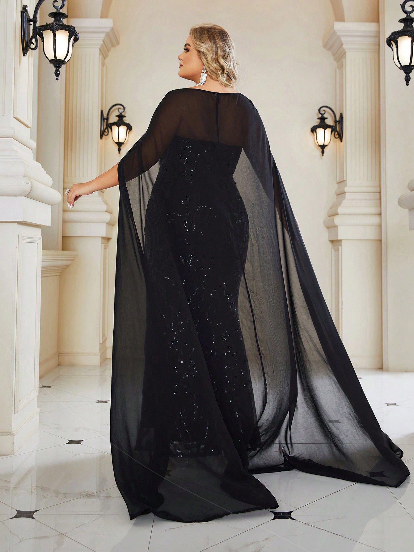 Black Strapless Sequin Plus Size Formal Dress