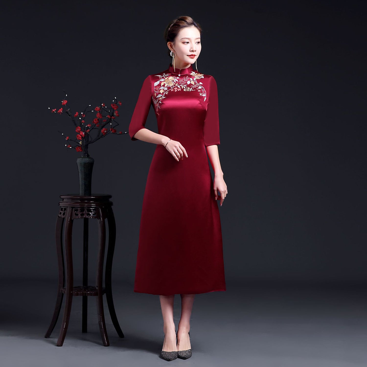 Burgundy Satin Plus Size Formal Dress