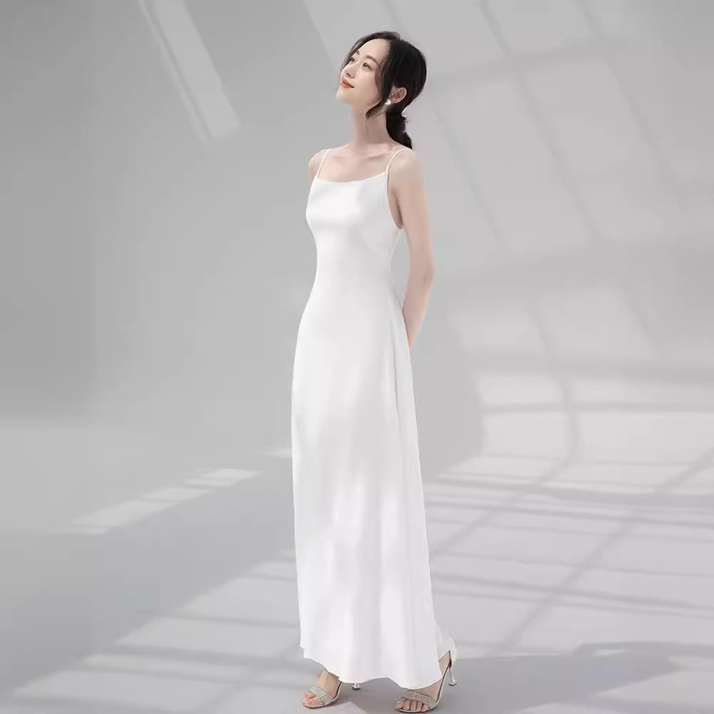 Maxi White Satin Bridesmaid Dress