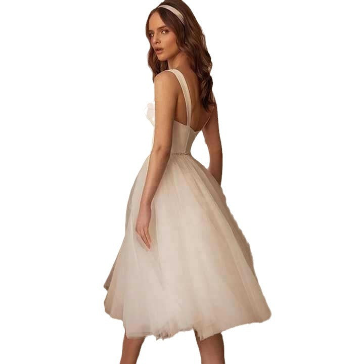 White Tulle Strapless Bridesmaid Dress