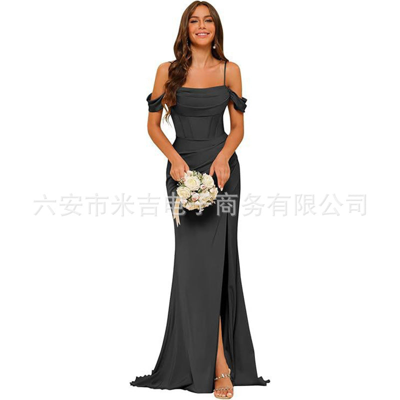 Satin Corset Slit Bridesmaid Dress