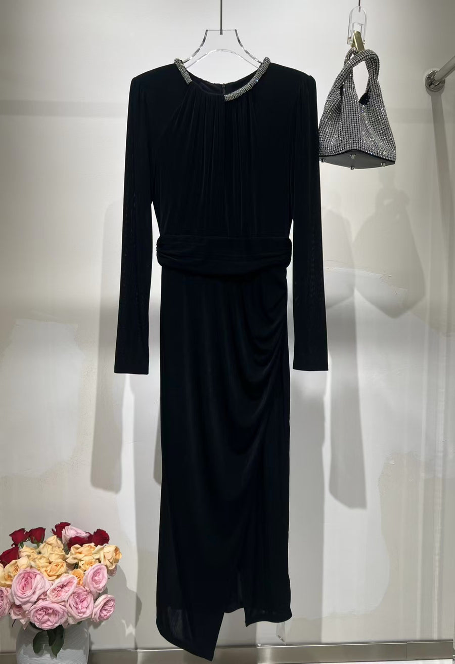 Black Knit Round Neck Long Prom Dress