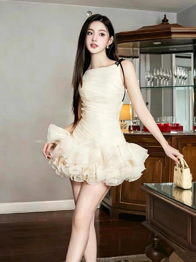 Apricot Sleeveless Puffy Short Homecoming Dress
