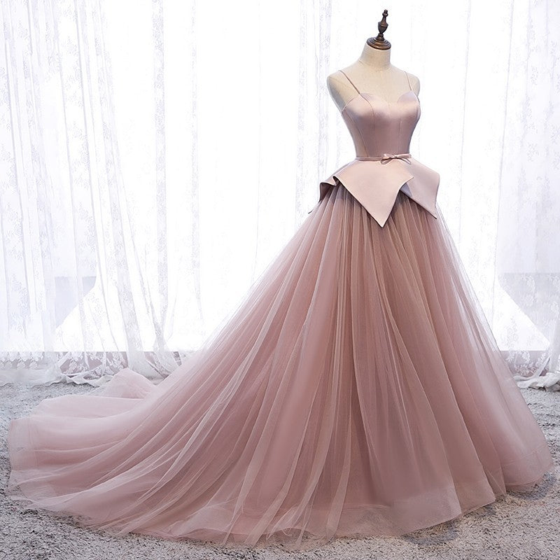 Pink Satin Spaghetti Strap Bridesmaid Dress