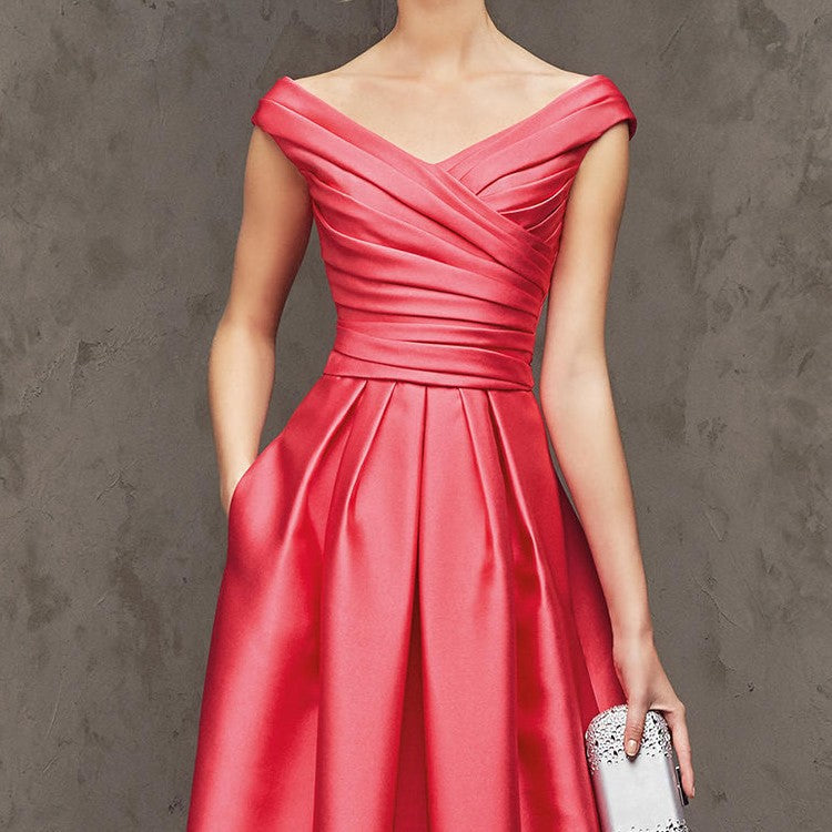Pink Satin Ball Gown Bridesmaid Dress