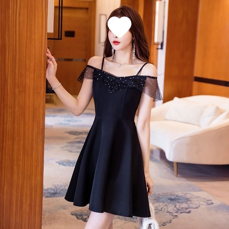 Black Off-Shoulder Spaghetti Strap Short Homecoming Dress