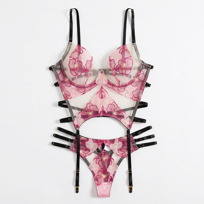 Pink Floral Lingerie Set