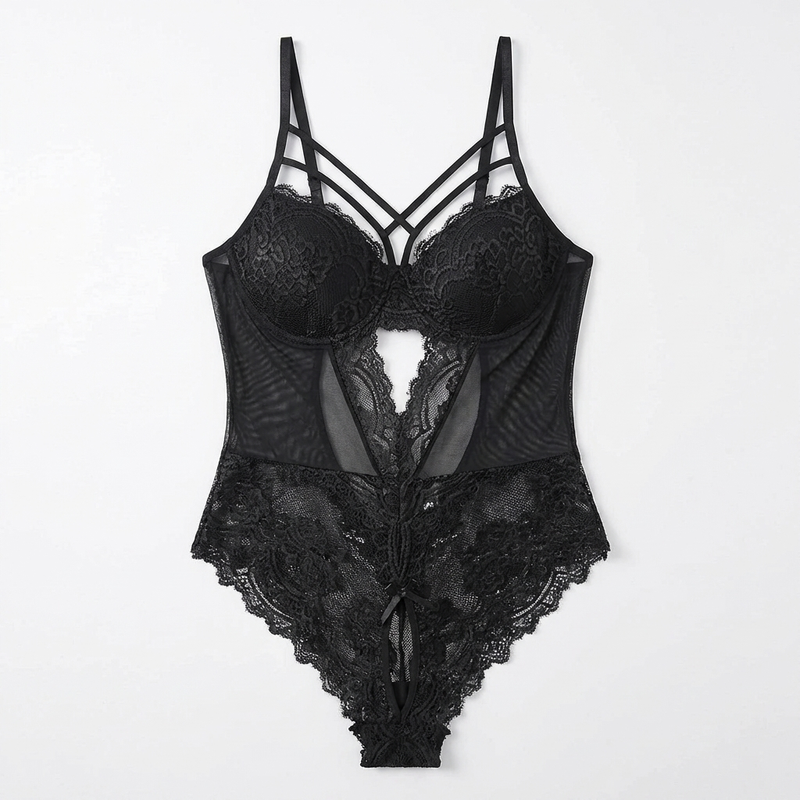 Black Lace Strappy Lingerie Set